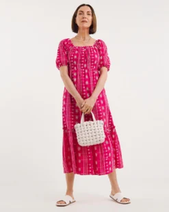 Contrast Broderie Tea Dress| Pink -Cheap Wovinity Store y01wm483759w