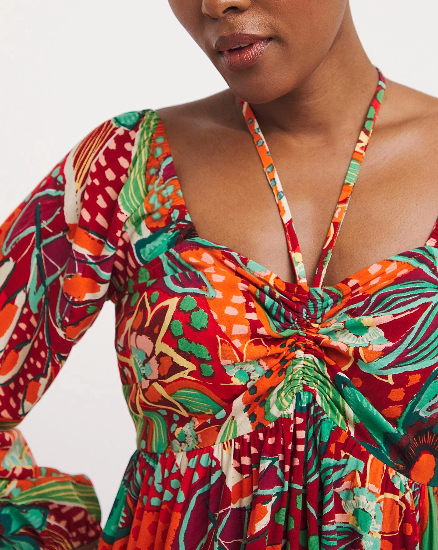 Viscose Smock Sundress With Neck Ties| Red Print 2 Viscose Smock Sundress With Neck Ties| Red Print - Image 2