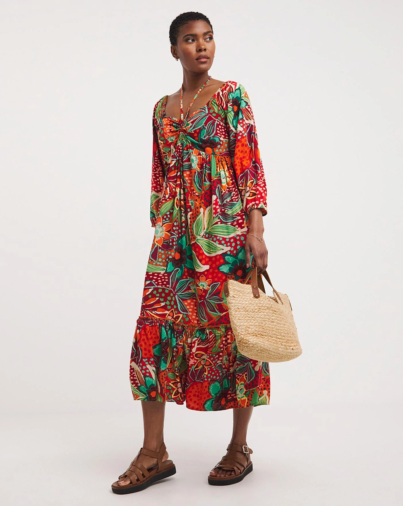 Viscose Smock Sundress With Neck Ties| Red Print 4 Viscose Smock Sundress With Neck Ties| Red Print - Image 4