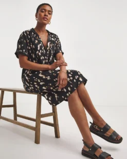 Viscose Twill Relaxed Shirt Dress| Black Print 8 Viscose Twill Relaxed Shirt Dress| Black Print -Cheap Wovinity Store y01wm633719w