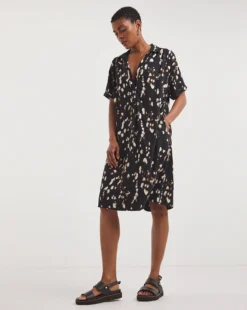 Viscose Twill Relaxed Shirt Dress| Black Print 7 Viscose Twill Relaxed Shirt Dress| Black Print -Cheap Wovinity Store y01wm633720w
