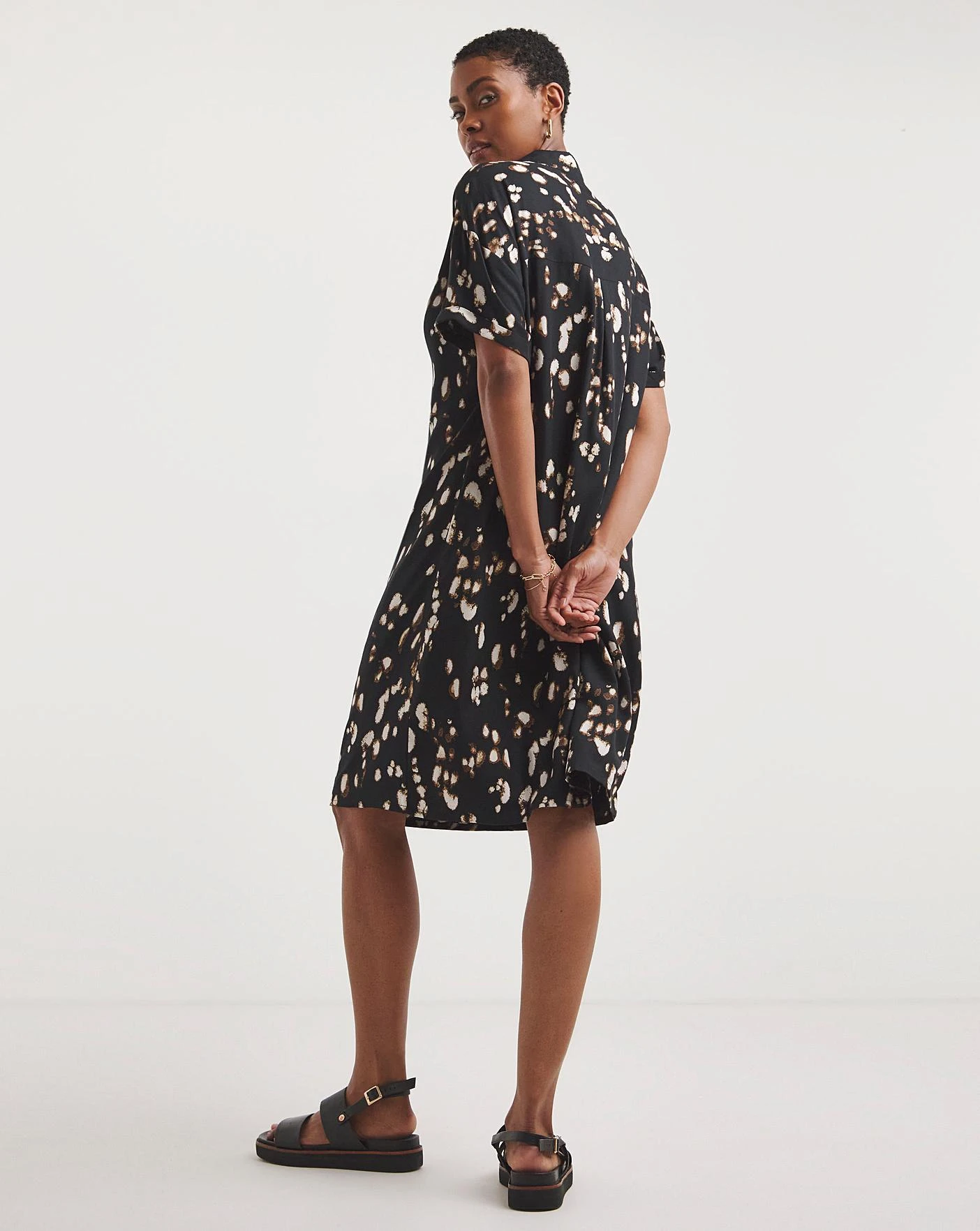 Viscose Twill Relaxed Shirt Dress| Black Print 5 Viscose Twill Relaxed Shirt Dress| Black Print - Image 5