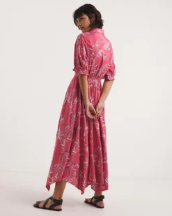 Tie Waist Midi Shirt Dress| Pink Print -Cheap Wovinity Store y01wm667725w