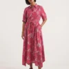 Tie Waist Midi Shirt Dress| Pink Print