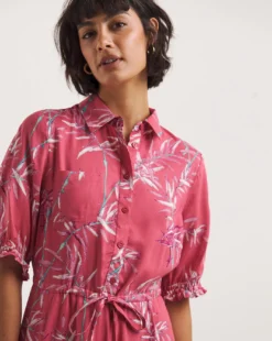 Tie Waist Midi Shirt Dress| Pink Print -Cheap Wovinity Store y01wm667727w