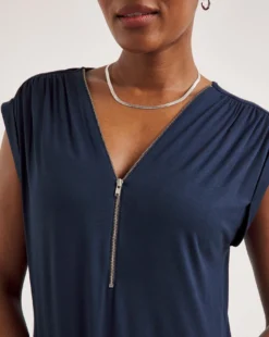 Viscose Elastane Midi T-Shirt Dress With Zip V-Neck -Cheap Wovinity Store y01wm973722w