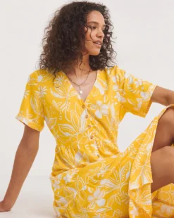 Easy Button Through Dress| Yellow Print 7 Easy Button Through Dress| Yellow Print -Cheap Wovinity Store y01yc775740w