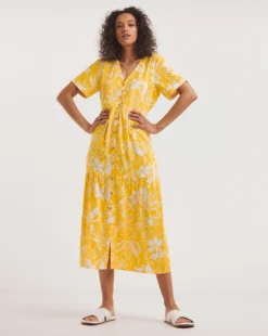 Easy Button Through Dress| Yellow Print