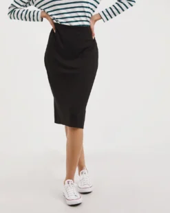 Black Stretch Jersey Midi Tube Skirt| Black -Cheap Wovinity Store y01zh156751w