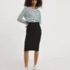 Black Stretch Jersey Midi Tube Skirt| Black