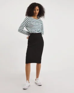 Black Stretch Jersey Midi Tube Skirt| Black