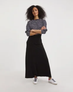 Black Stretch Jersey Maxi Skirt| Black