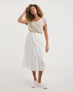 White Tiered Broderie Skirt| White -Cheap Wovinity Store y01zh974718w