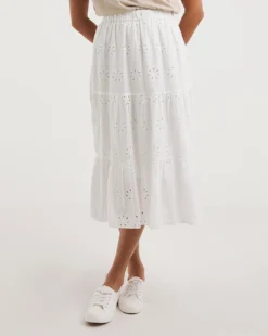 White Tiered Broderie Skirt| White -Cheap Wovinity Store y01zh974719w