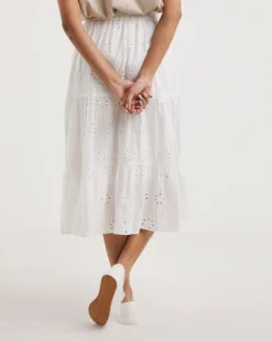 White Tiered Broderie Skirt| White -Cheap Wovinity Store y01zh974721w