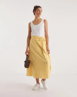 Joe Browns Gingham Midi Skirt| Yellow Multi-coloured