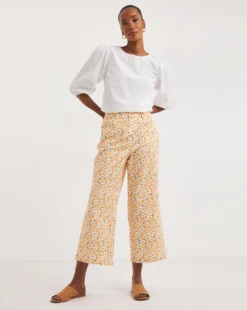 Joe Browns Totally Retro Floral Cropped Trouser| Orange Multi-coloured