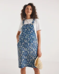 Joe Browns Daisy Print Pinafore Denim Dress| Blue
