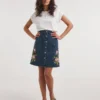 Joe Browns Desert Floral Embroidered Denim Skirt| Blue
