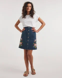 Joe Browns Desert Floral Embroidered Denim Skirt| Blue