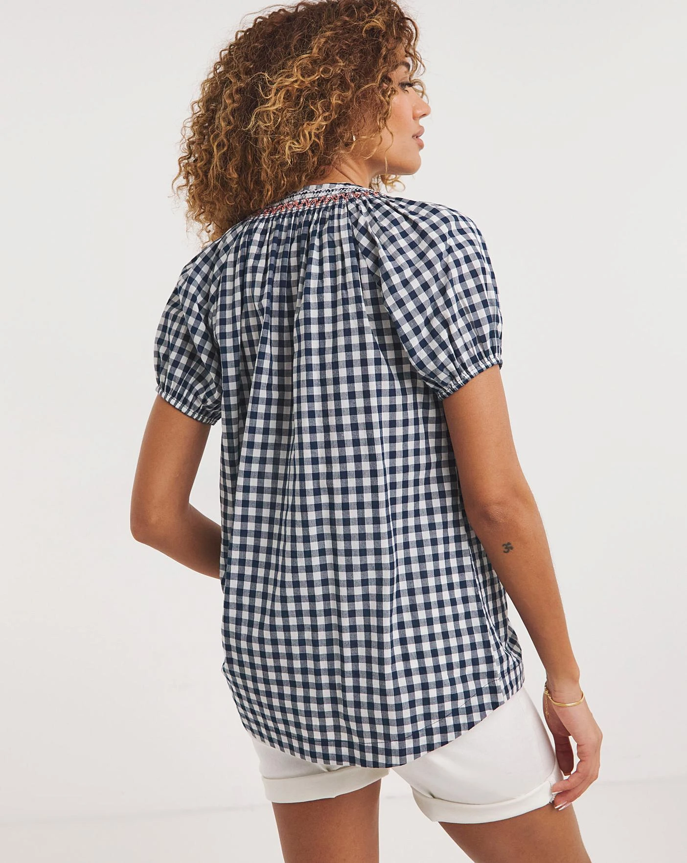 Joe Browns Gorgeous Embroidered Gingham Blouse| Navy Multi 3 Joe Browns Gorgeous Embroidered Gingham Blouse| Navy Multi - Image 3