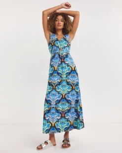 Joe Browns Stretch Jersey Sleeveless Maxi Dress| Blue Multi-coloured -Cheap Wovinity Store y01zy402736w