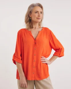 Cheap Wovinity Store 12 Julipa Button Down Blouse| Orange