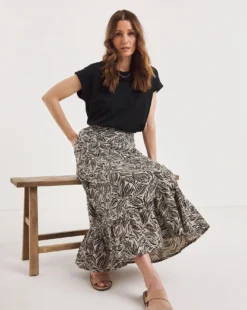Julipa Linen Skirt| Black Print