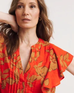 Julipa Flutter Sleeve Pintuck Dress| Red Print -Cheap Wovinity Store y07eg600746w