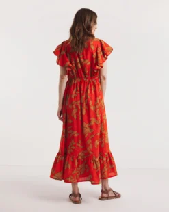 Julipa Flutter Sleeve Pintuck Dress| Red Print -Cheap Wovinity Store y07eg600748w