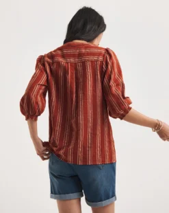 Julipa Lace Trim Button Down Blouse| Stripe -Cheap Wovinity Store y07eg645727w