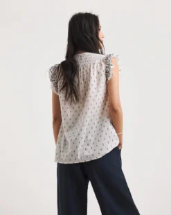 Julipa Frill Sleeve Blouse| White Print -Cheap Wovinity Store y07eg685726w