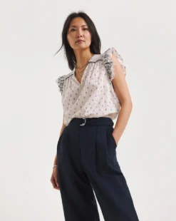 Julipa Frill Sleeve Blouse| White Print