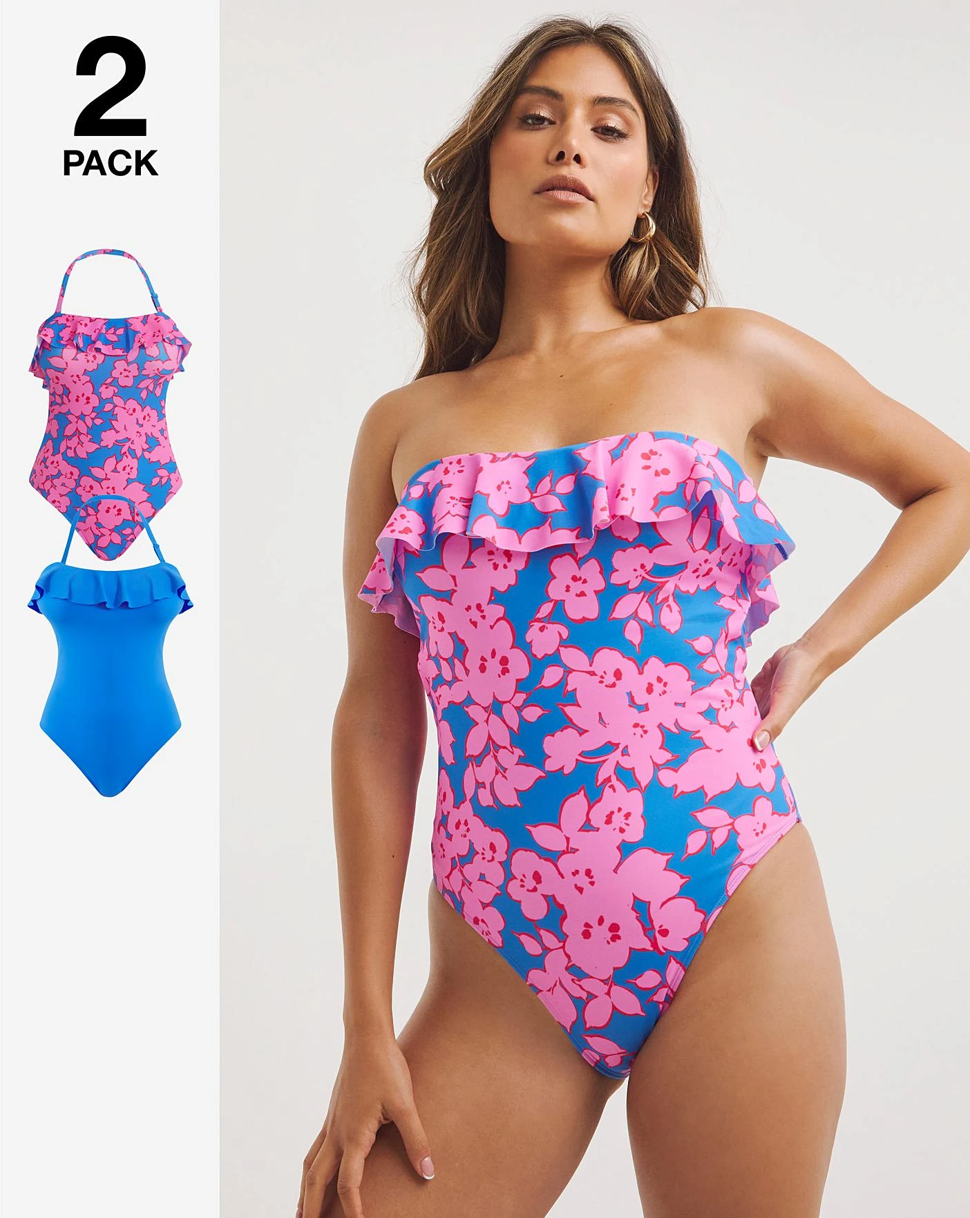 Simply Be Value 2 Pack Swimsuits| Floral Print/ Blue 1 Simply Be Value 2 Pack Swimsuits| Floral Print/ Blue
