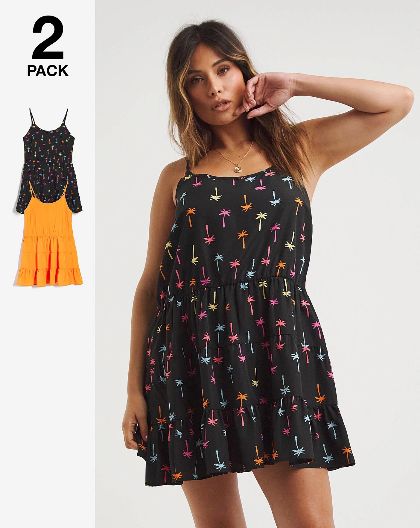 Simply Be Value 2 Pack Beach Dresses| Palm Print/Orange 1 Simply Be Value 2 Pack Beach Dresses| Palm Print/Orange